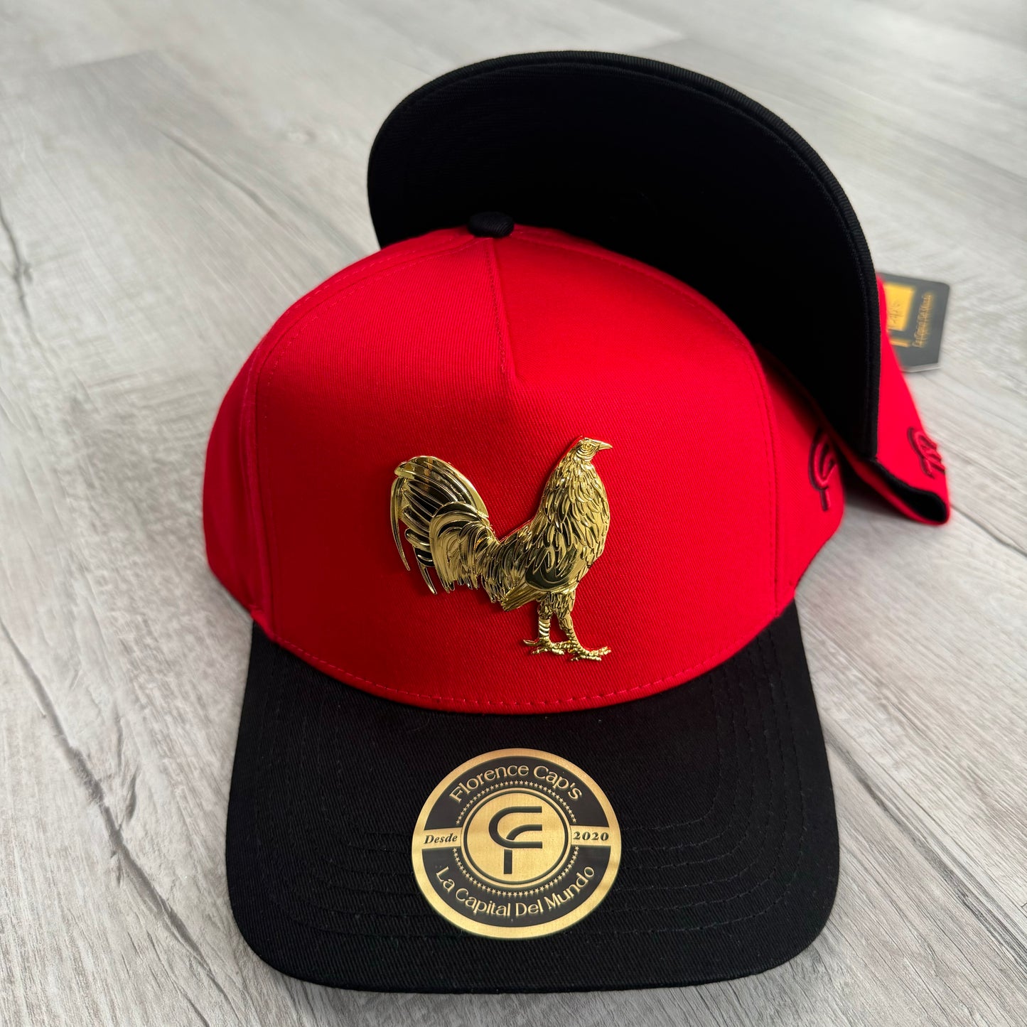 Red Golden Rooster Semi-Curved Cap