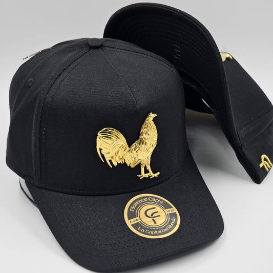 Black Golden Rooster Curved Cap