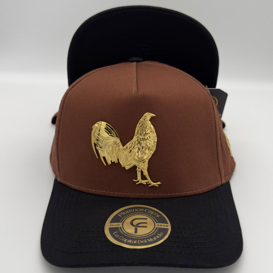 Brown Golden Rooster Semi Curve Cap