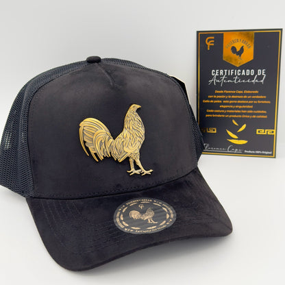 Black Golden Rooster Mesh Cap