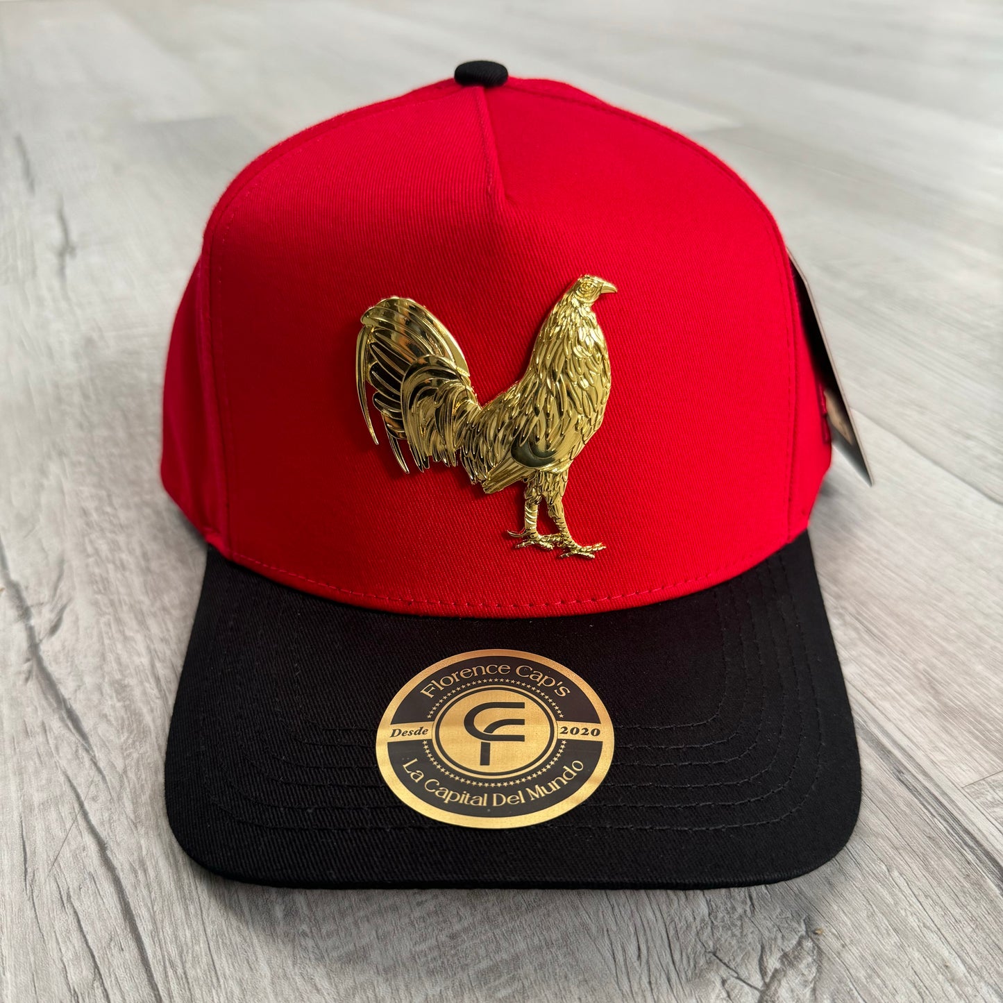 Red Golden Rooster Semi-Curved Cap