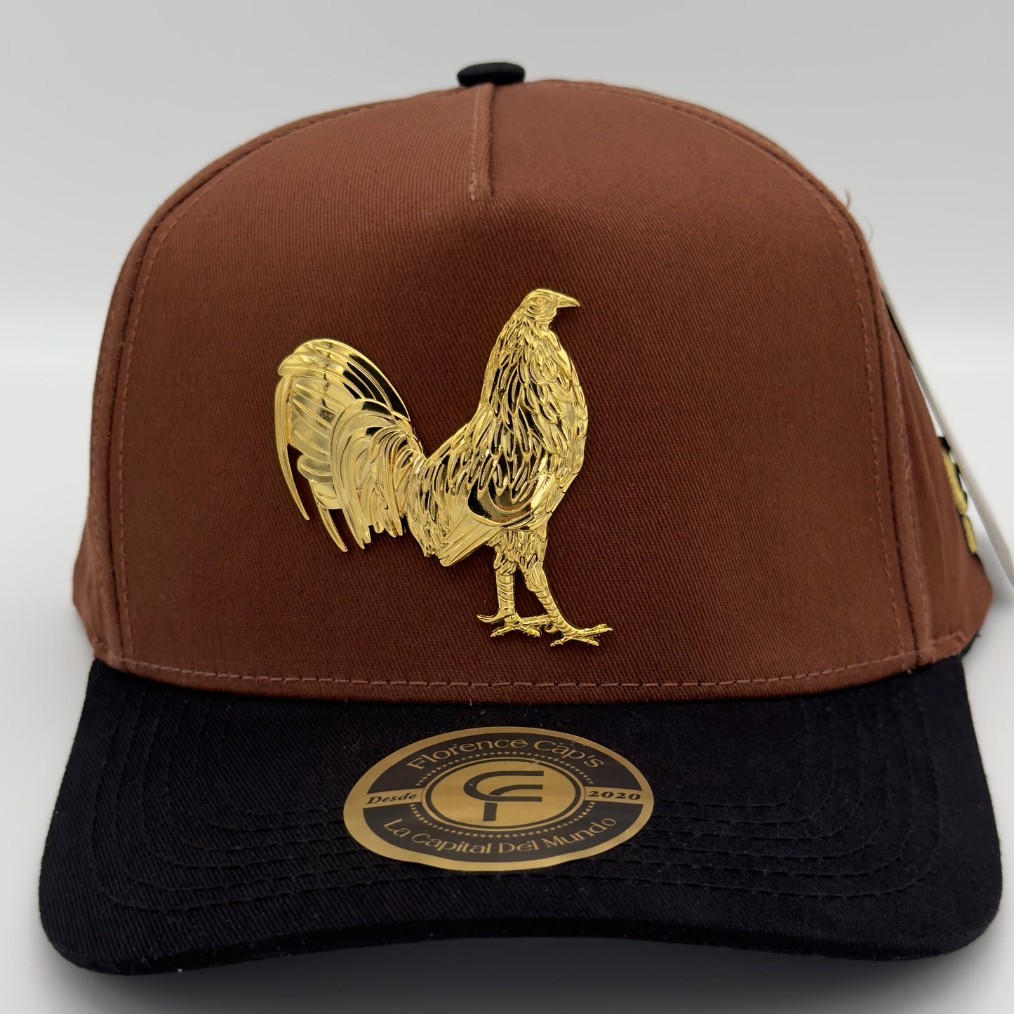 Brown Golden Rooster Semi Curve Cap